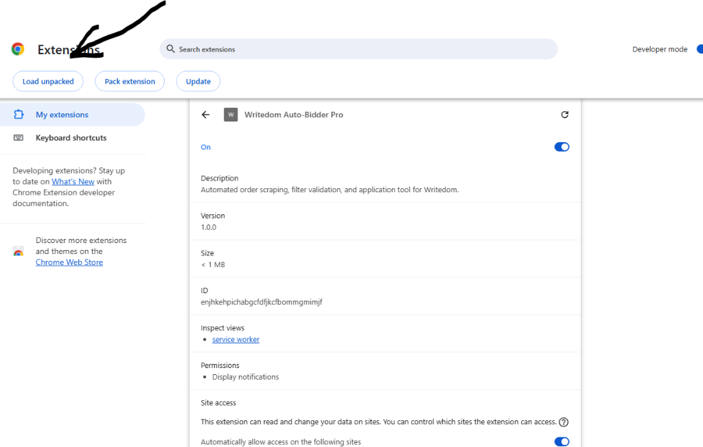 Click Load Unpacked Button in Chrome